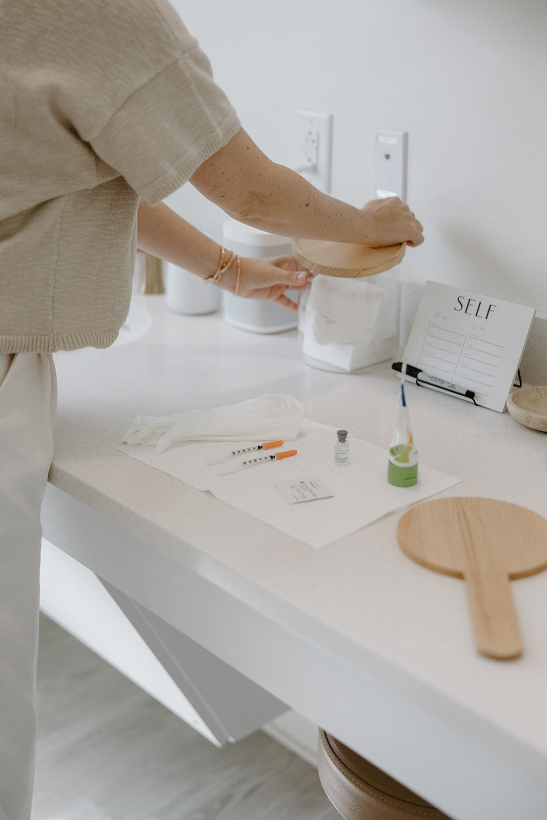 Setting up for a Botox treatment at Self Skin Studio in Wilmington, NC